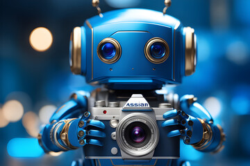 Small Blue Robot Holding a Camera - Your New Robotic Photography Buddy
