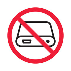 Forbidden power bank vector icon. Warning, caution, attention, restriction, label, ban, danger. No charger flat sign design pictogram symbol. No power bank recharger icon