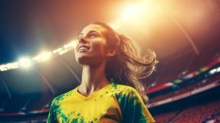 female australian football player on stadium, generative ai - obrazy, fototapety, plakaty