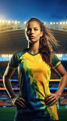 Fototapeta premium female australian football player on stadium, generative ai