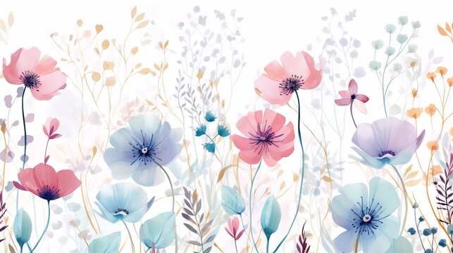 watercolor style abstract flower background in pink blue purple soft tone color, Generative Ai