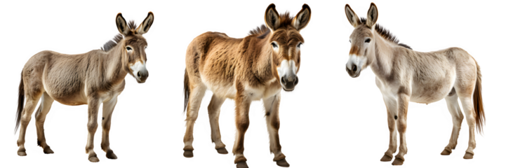 donkey isolated on transparent background ,donkey side view cut out generative ai