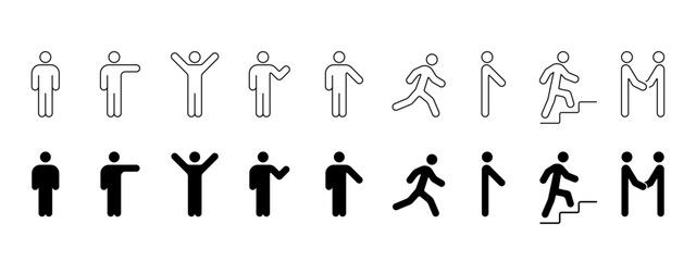 People line icons set. Human outline signs. Person walking, running, happy man illustrations