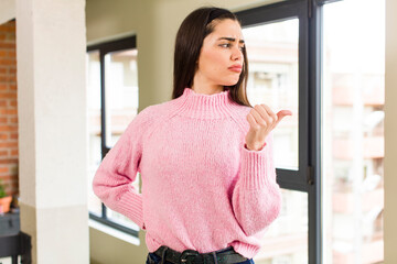 pretty caucasian woman worried, feeling scared, frustrated and stressed