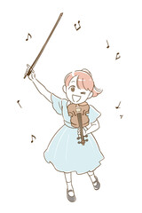 女の子 ヴァイオリン 演奏 発表会 イラスト フラット シンプルver.