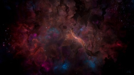 Fototapeta na wymiar Orange red dark galaxy nebulae and stars in space. Alien mystical shining nebula in shiny starry night. artistic concept 3D illustration backdrop for space exploration and science fiction.