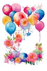 Watercolor party decoration vibrant with balloon clipart on transparent background