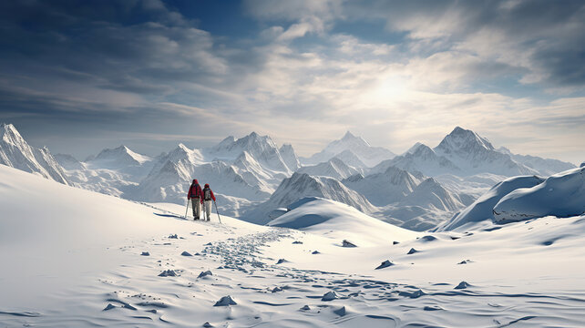 Summits of Splendor, Exploring the Majesty of Snow-Capped Mountain Peaks. Generative AI