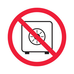 Forbidden safe icon. Warning, caution, attention, restriction, label. Bank safe box icon. Safe lock vector icon. Money safe flat sign design  pictogram symbol. No vault icon