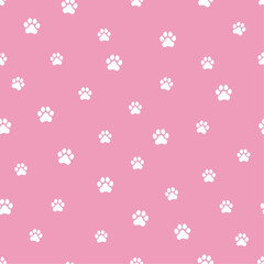 Fototapeta na wymiar Seamless pattern. Dog paw. Vector illustration. White paws ob pink background. Texture for print, textile, fabric.