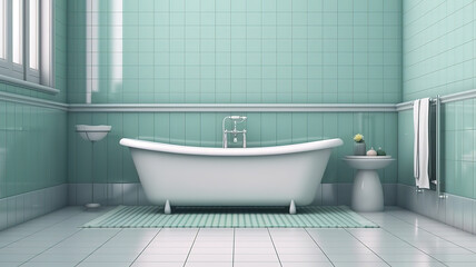 Fototapeta na wymiar Modern bathroom with mint walls, and decor. Generative Ai