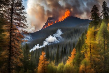 Fototapeta premium Forest fire in the mountains