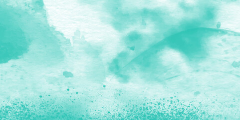 Mint sky with clouds watercolor texture streaks. Mint watercolor background for your design, watercolor background concept, vector. Mint abstract watercolor texture background. Turquoise watercolor.