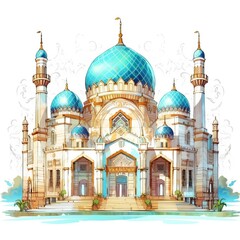 Fototapeta na wymiar House anime style, House muslim architecture white background high quality ai image generated