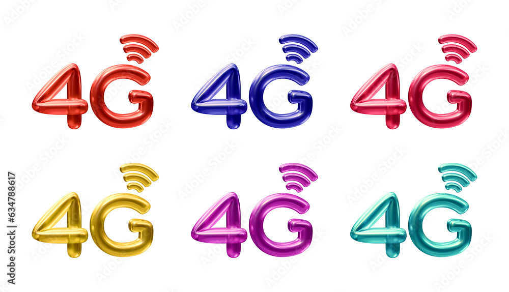 Aufkleber set of 4g icon logo isolated on transparent background in 3d rendering for internet network or techn