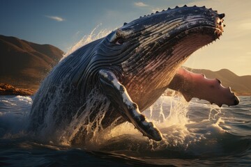 Humpback Whale Breaching in the Ocean