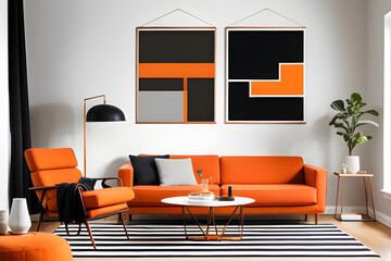 modern living room with orange interior concepts