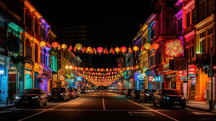 Celebration of chinese lantern festival,Colored lanterns at night. Generative Ai