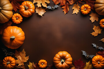 Naklejka na ściany i meble Halloween background with pumpkins and leaves