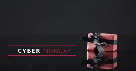 Animation of cyber monday text over gift box - Powered by Adobe