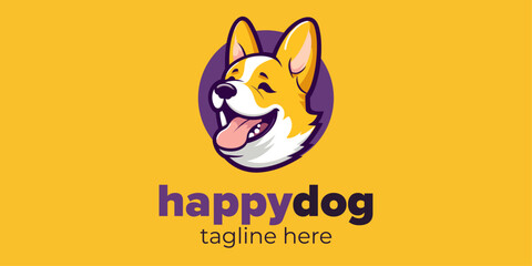 Vector Logo Design: Simple and Stylish Happy Dog Corgi Emblem for Pet Fashion Brand