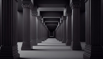 3d rendering black corridor pillars background render, Ai generated image