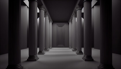 3d rendering black corridor pillars background render, Ai generated image