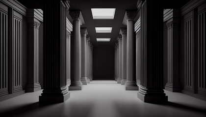 Obraz premium 3d rendering black corridor pillars background render, Ai generated image