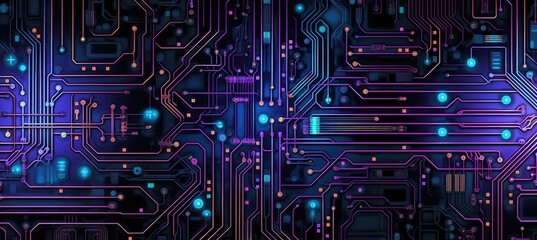 Violet Synthwave Cyberpunk Cyber Matrix Grid Tech Motherboard Circuitboard