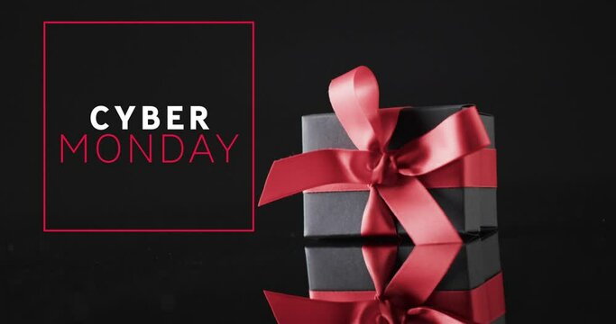 Animation of cyber monday text over gift box