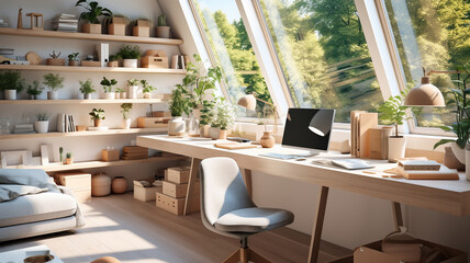Inspiring office interior design Scandinavian style Home office featuring Natural light architecture. Generative AI
