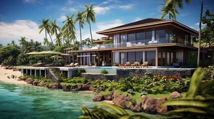 Minimalist interior villa in Bali, generated by AI - obrazy, fototapety, plakaty