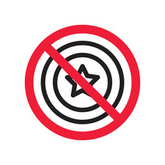 Prohibited star vector icon. No ranking icon. Forbidden feedback icon. No star rank sign. Warning, caution, attention, restriction, danger flat sign design symbol pictogram