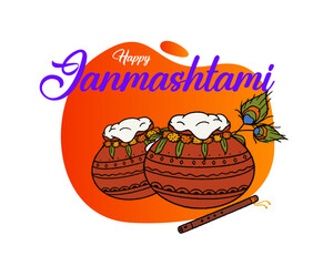 Happy Janmashtami calligraphy with dahi handi vector illustration for social media banner