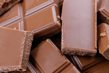 Rectangular chocolate pieces. Macro shot.