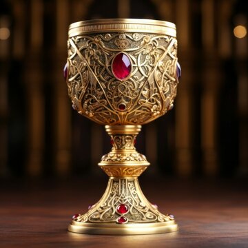 Ancient Royal Goblet with Rubies in Palace or Church Setting