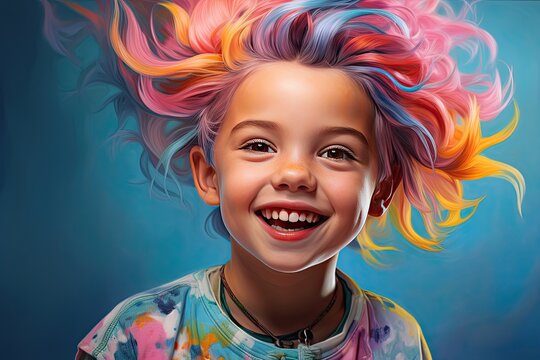 A happy young girl with a bright colored hair