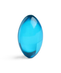 One light blue pill on white background. Medicinal treatment