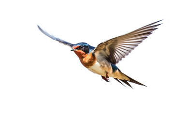 Fototapeta premium Swallow flying isolated on white background.Generative Ai.