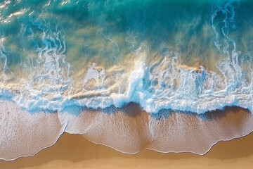 Fototapeta na wymiar Blue ocean waves on clean sandy beach with sunshine.Generative Ai.