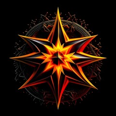 Abstract 8 5 6 9 10 12 pointed fractal cosmic sun burning in flame chaos star pentagram with cracked volcanic lava ground material symbolic realistic image