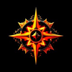 Abstract 8 5 6 9 10 12 pointed fractal cosmic sun burning in flame chaos star pentagram with cracked volcanic lava ground material symbolic realistic image