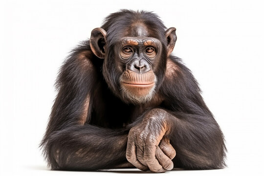 Chimpanzee isolated on white background .Generative Ai.