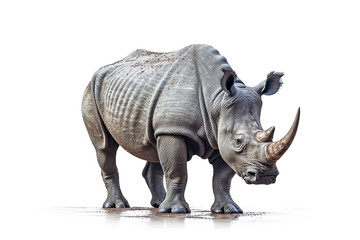 Obraz premium Rhinoceros side view isolated on white background.Generative Ai.