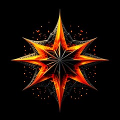 Abstract 8 5 6 9 10 12 pointed fractal cosmic sun burning in flame chaos star pentagram with cracked volcanic lava ground material symbolic realistic image