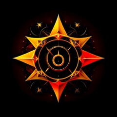 Abstract 8 5 6 9 10 12 pointed fractal cosmic sun burning in flame chaos star pentagram with cracked volcanic lava ground material symbolic realistic image
