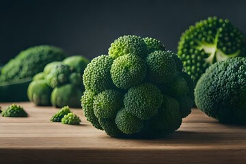 Green broccoli bunch close-up. Fresh organic vitamin vegetable in grocery or supermarket. Generative AI