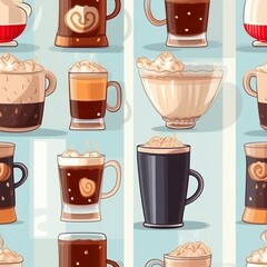 Obraz premium Coffee drinks seamless pattern