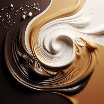 Naklejka Abstract background of chocolate wave of coffee and milk pouring into each other