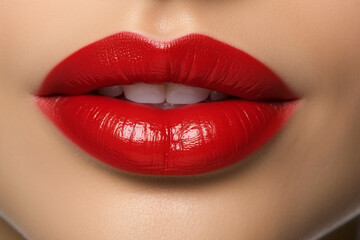 Obraz premium Closeup of beautiful woman's mouth with colorful lipstick.Generative Ai.